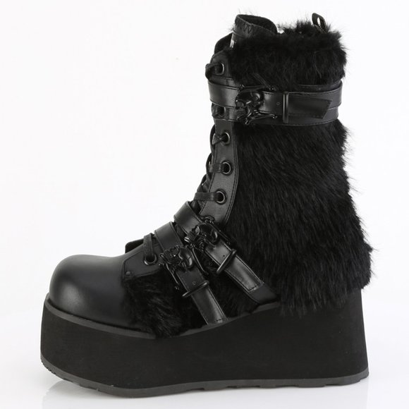 Mens Platform Faux Fur Gothic Lace Up Boots - Picture 1 of 5